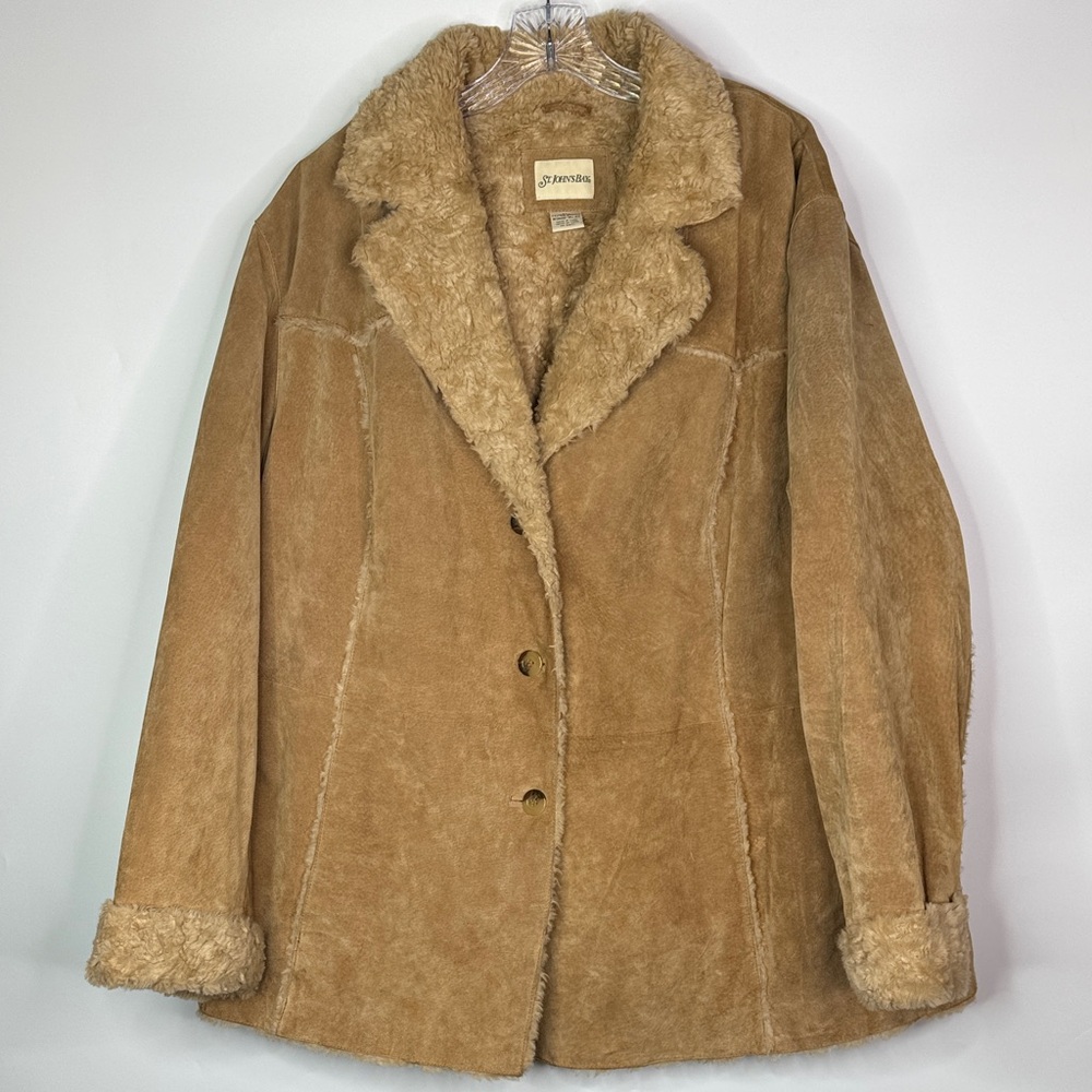 Vintage St. John's Bay Brown Suede Leather Faur Fur Lined Jacket Size 3X